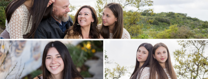 A senior and family portrait session set in a scenic outdoor location. The images capture a mix of heartfelt family moments, a solo senior portrait with a warm smile, and a sibling bond against a natural backdrop. A perfect combination of celebrating a senior milestone and cherishing family connections.